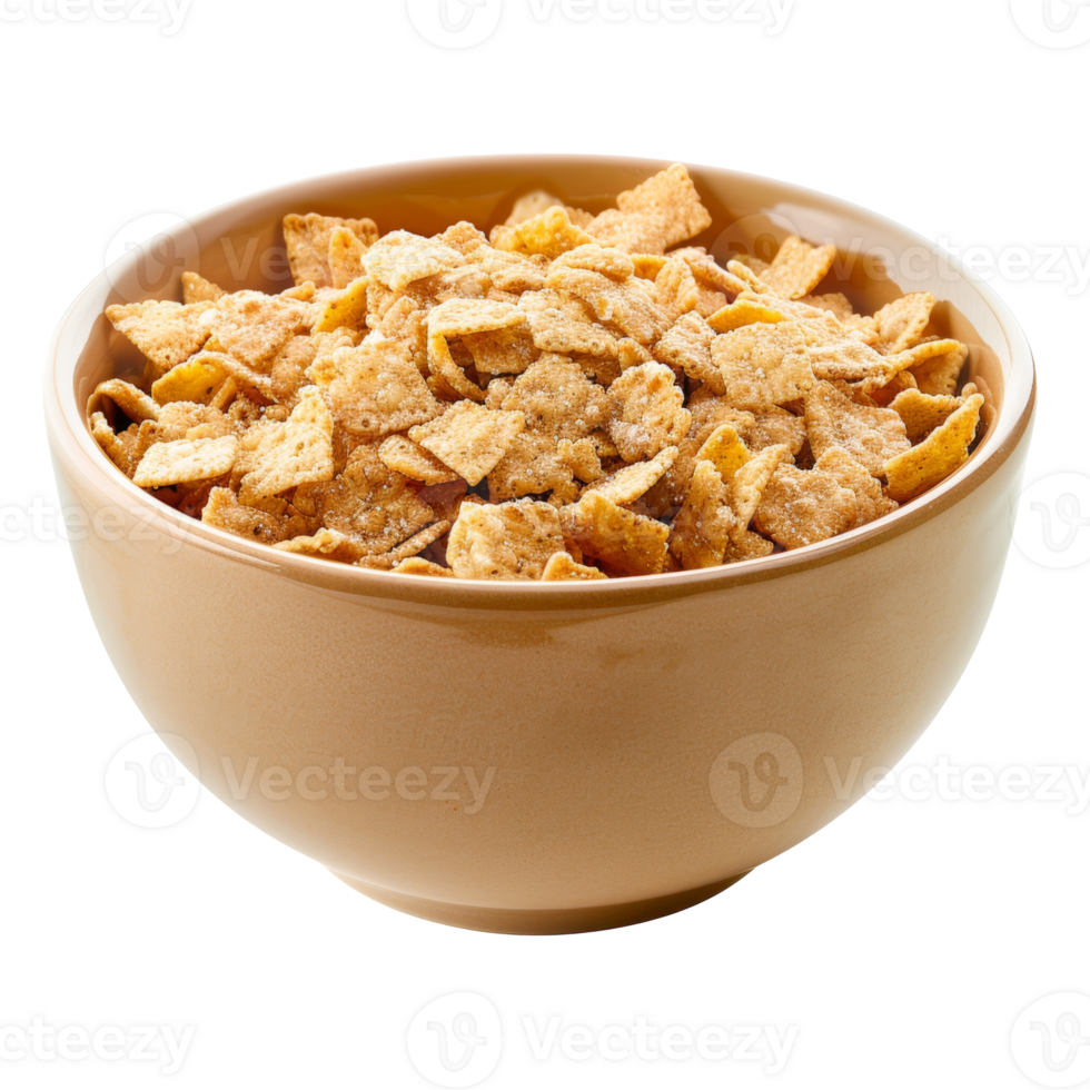 AI generated Bowl of crispy wheat cereal squares on transparent background - stock png. png
