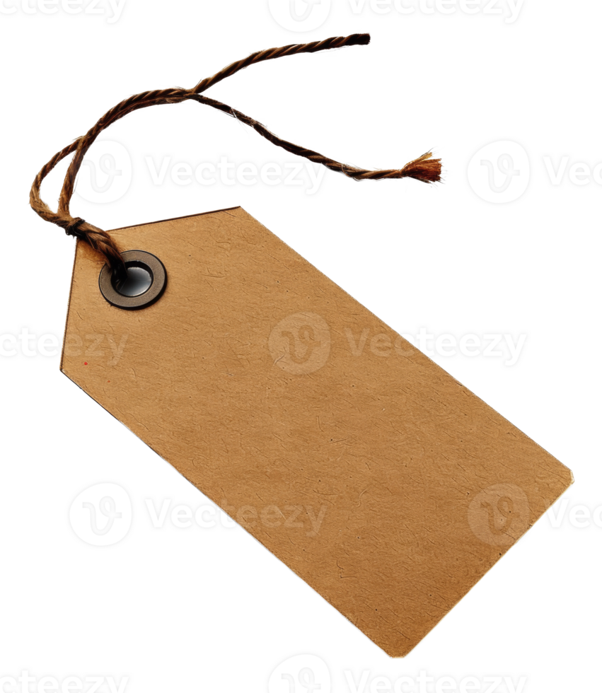 AI generated Blank craft paper tag with string on transparent background - stock png. png