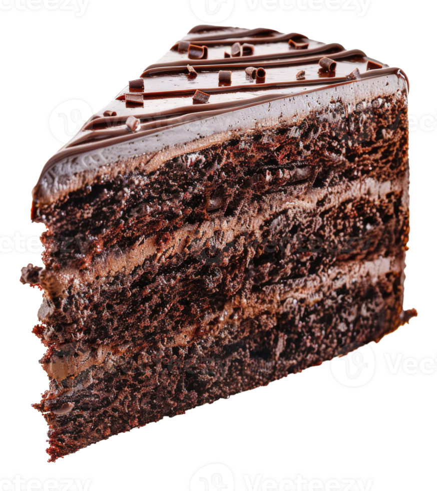 AI generated Chocolate cake slice with decorative frosting on transparent background - stock png. png