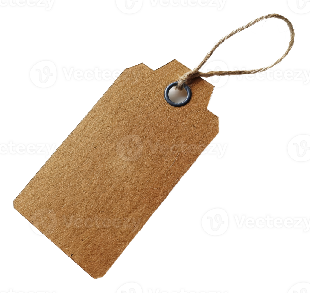 AI generated Blank craft paper tag with string on transparent background - stock png. png