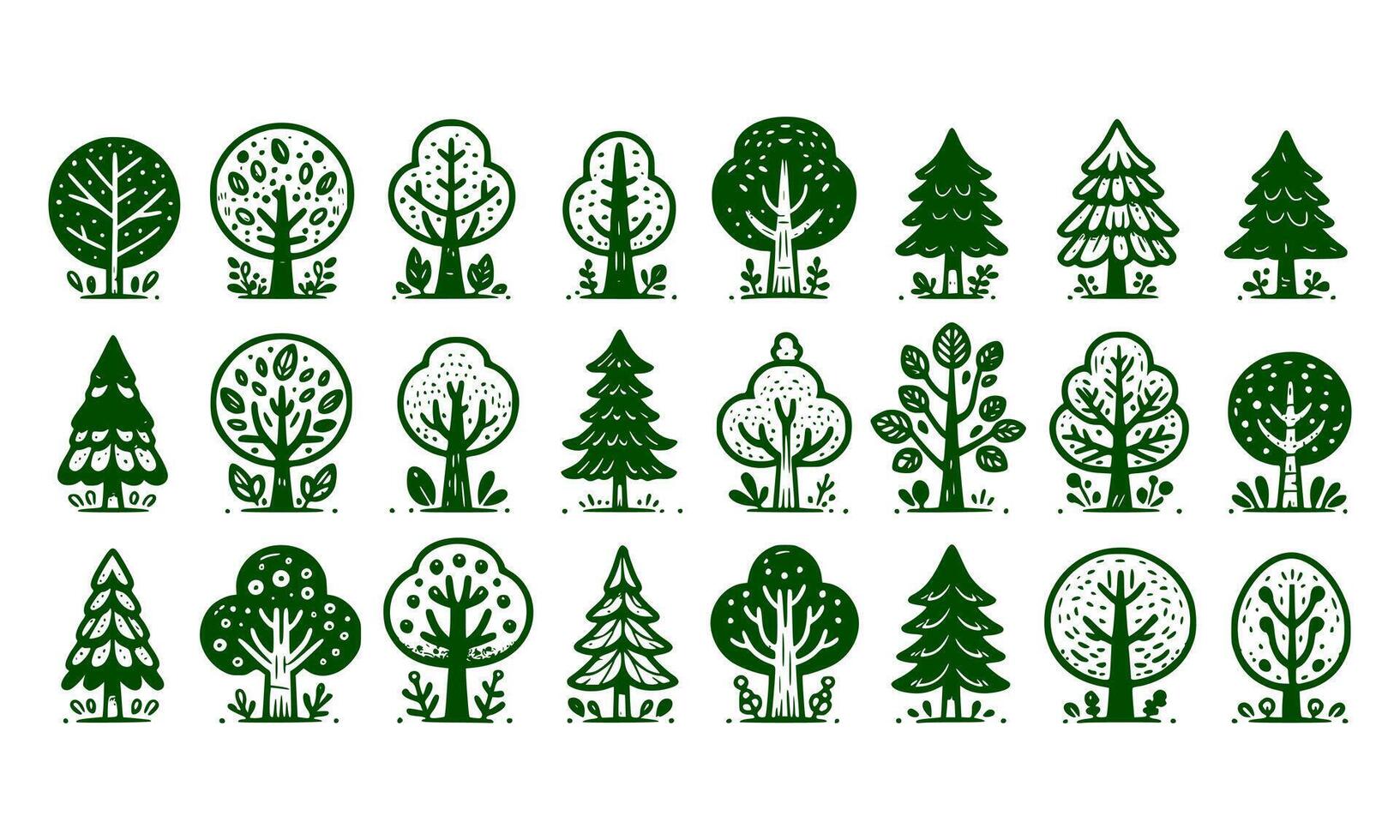 Diversity of trees set on background white vector
