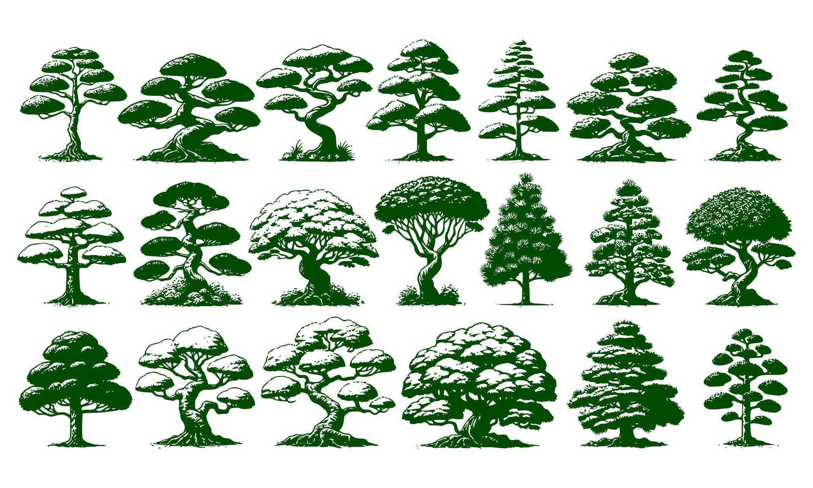 Diversity of trees set on background white vector