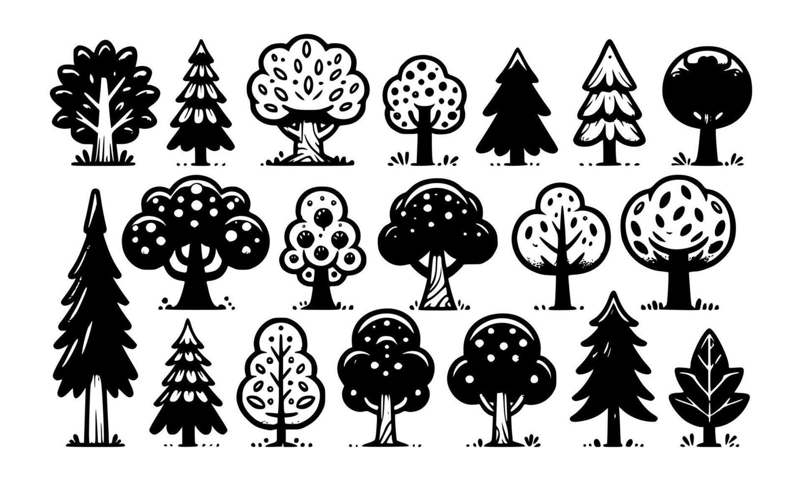 Diversity of trees set on background white vector