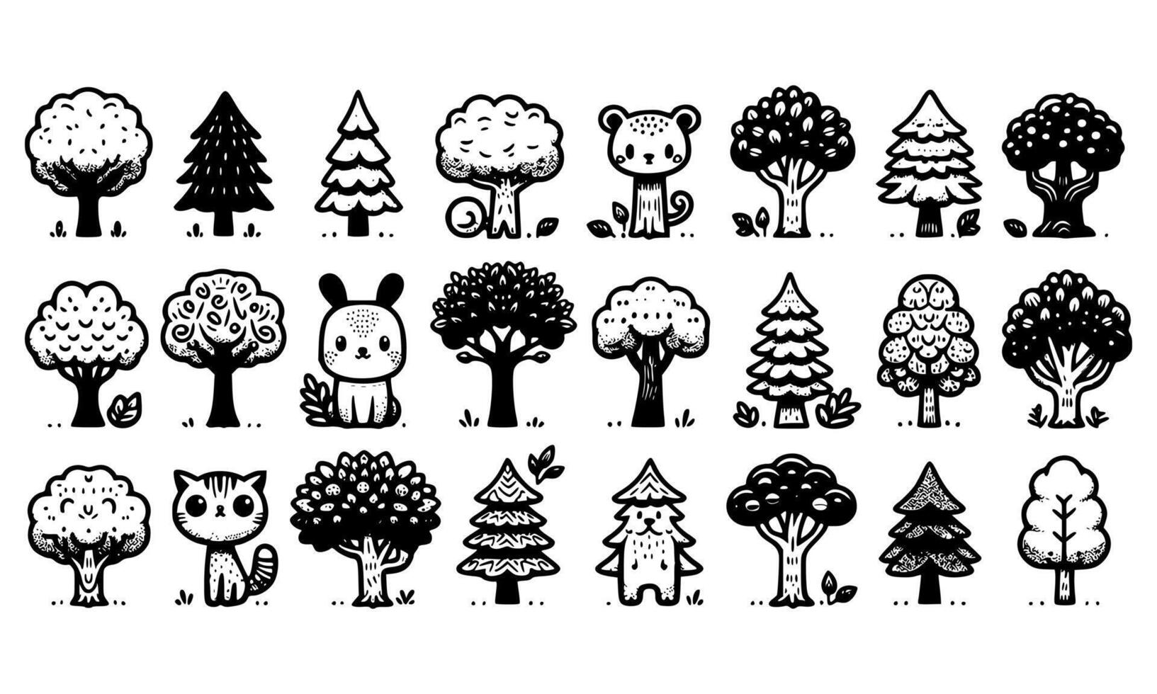Diversity of trees set on background white vector