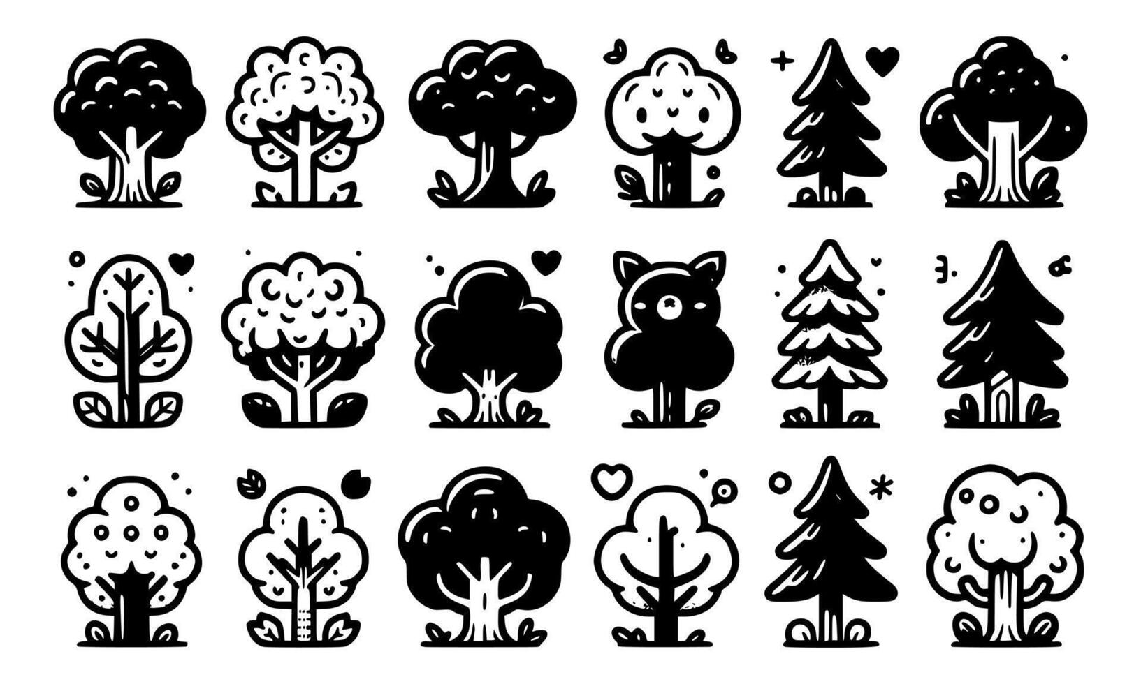 Diversity of trees set on background white vector