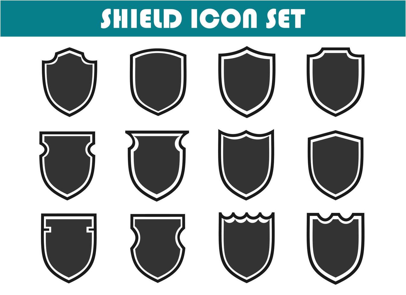 shield icon set, simple flat and black and white design, for graphic needs. vector eps 10.