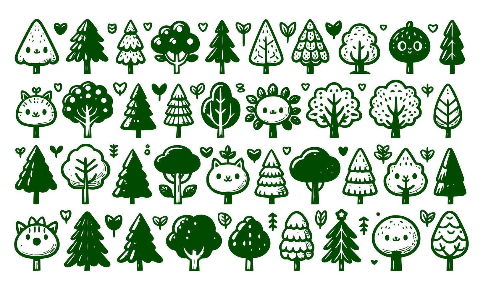 Diversity of trees set on background white vector