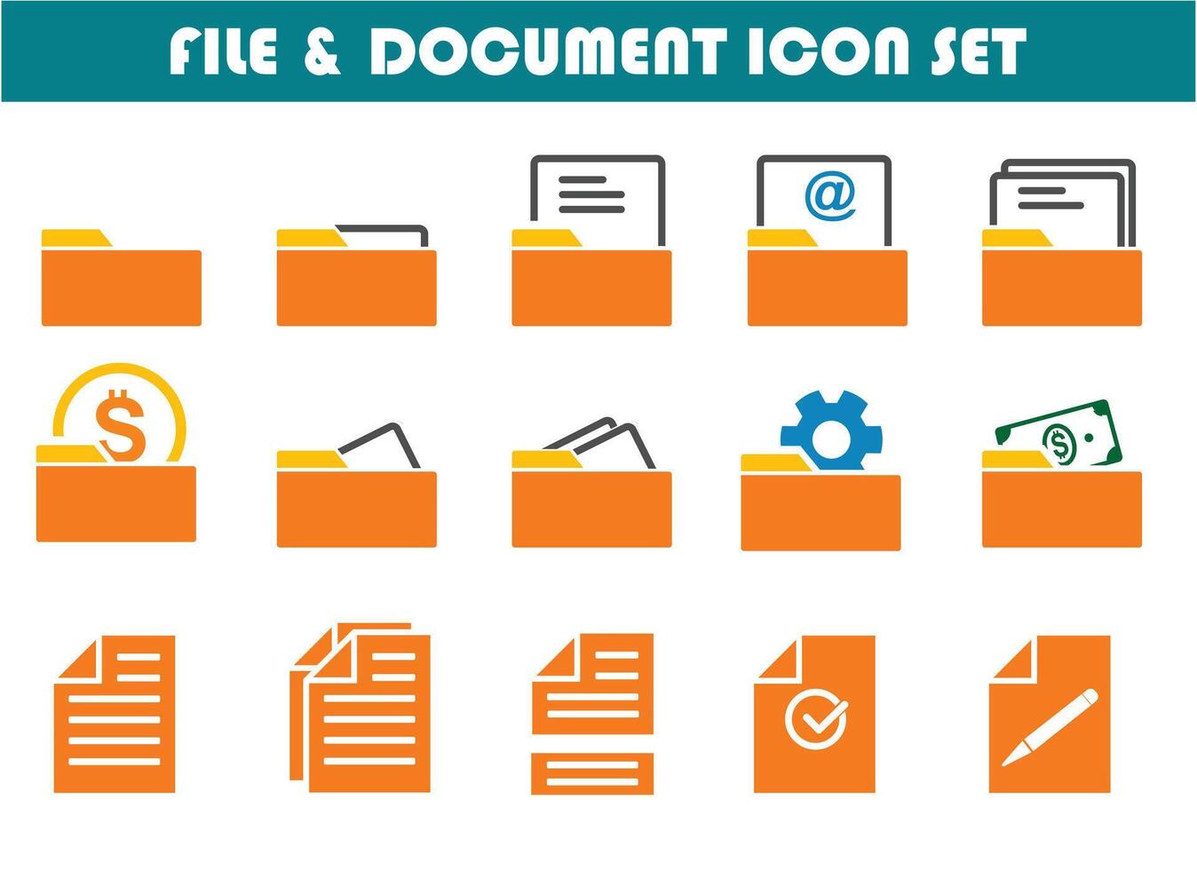folder and document icon set, various models for graphic design needs, vector eps 10.