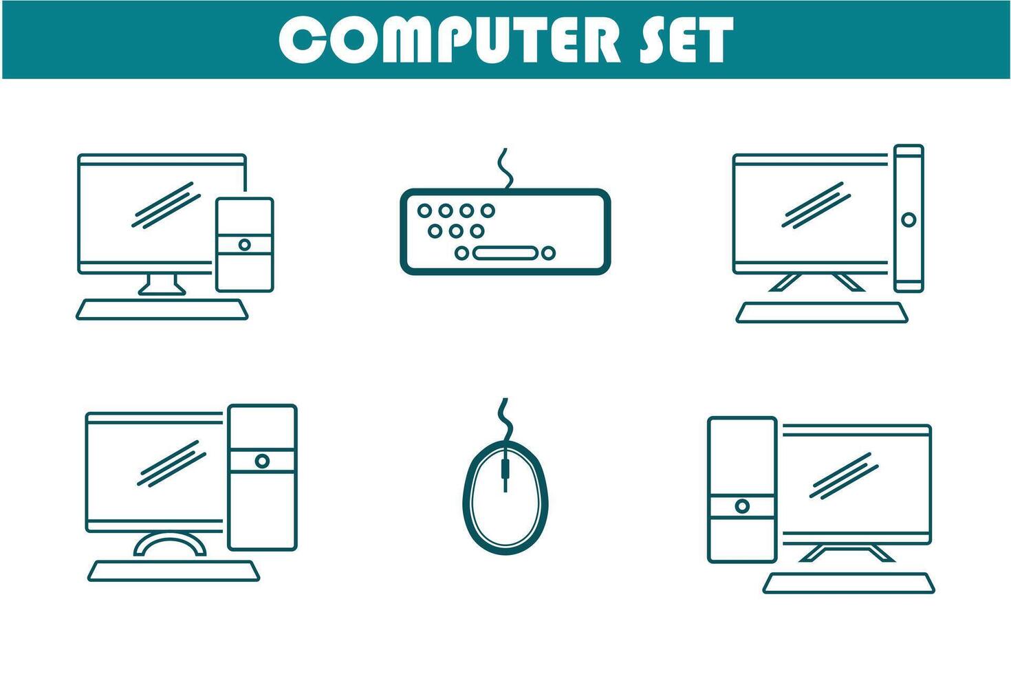 computadora, teclado, y ratón icono conjunto vector