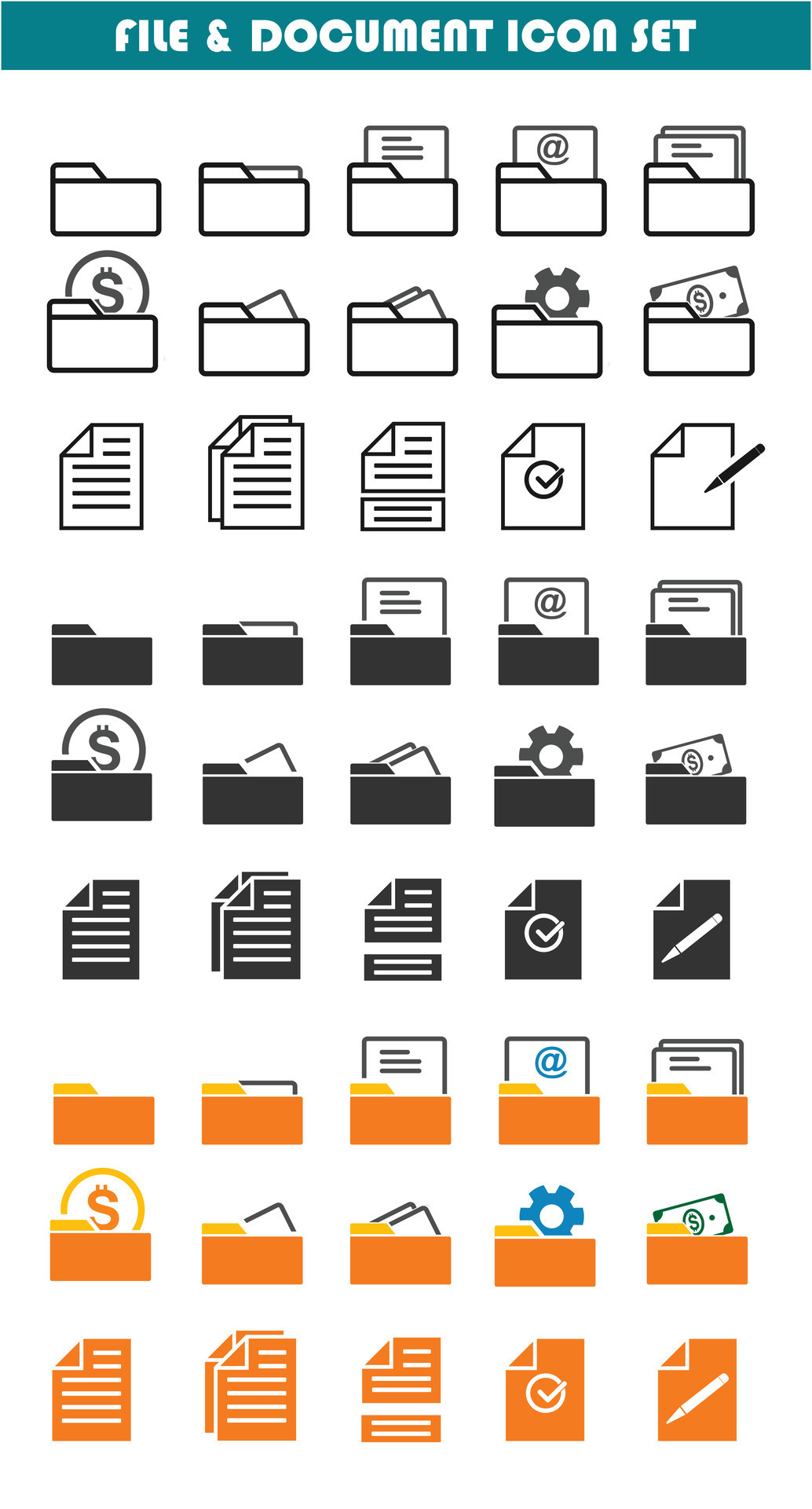 folder and document icon set, various models for graphic design needs ...