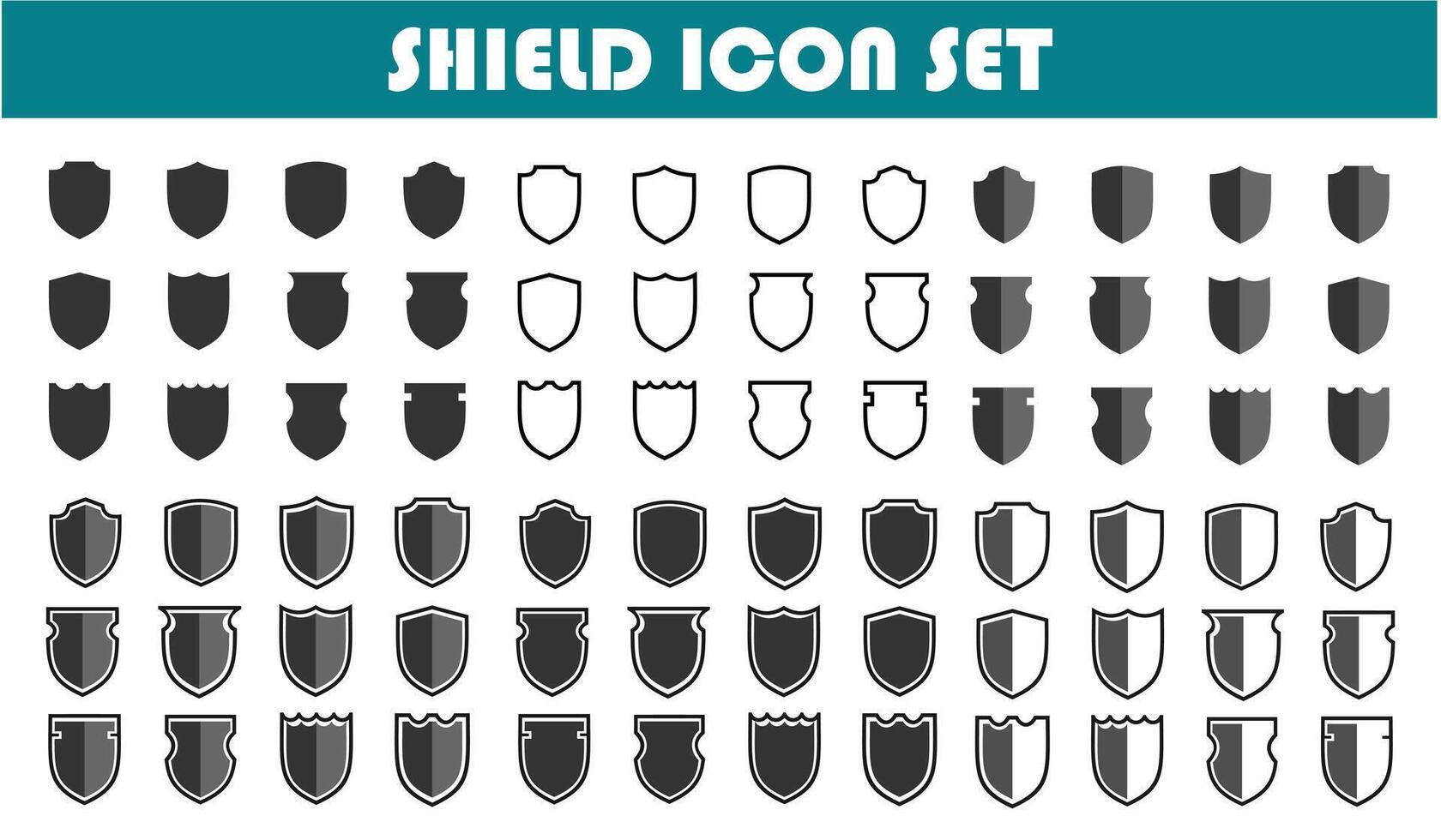 shield icon set, simple flat and black and white design, for graphic needs. vector eps 10.