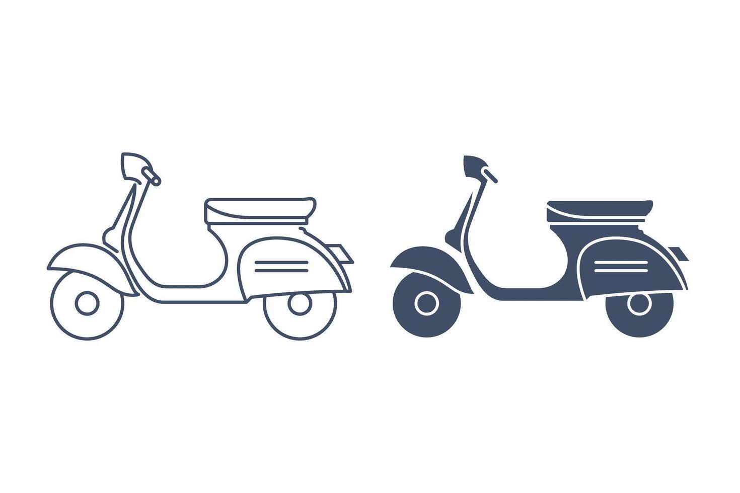 scooter, lineal icono y icono de glifo vector