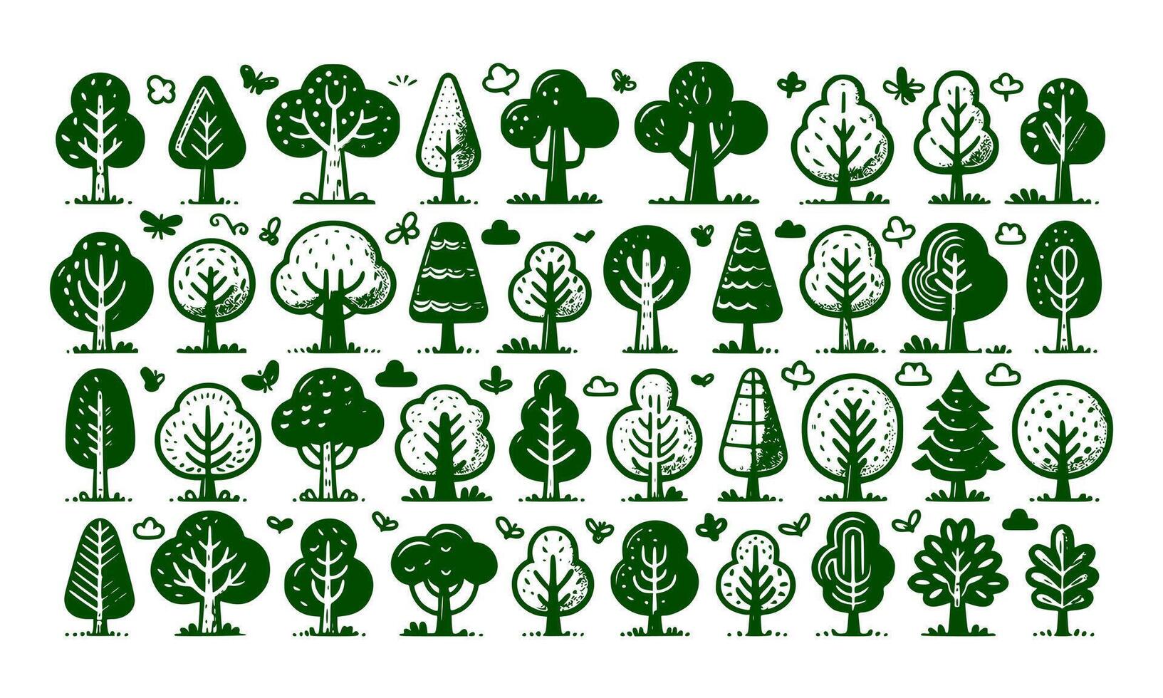 Diversity of trees set on background white vector
