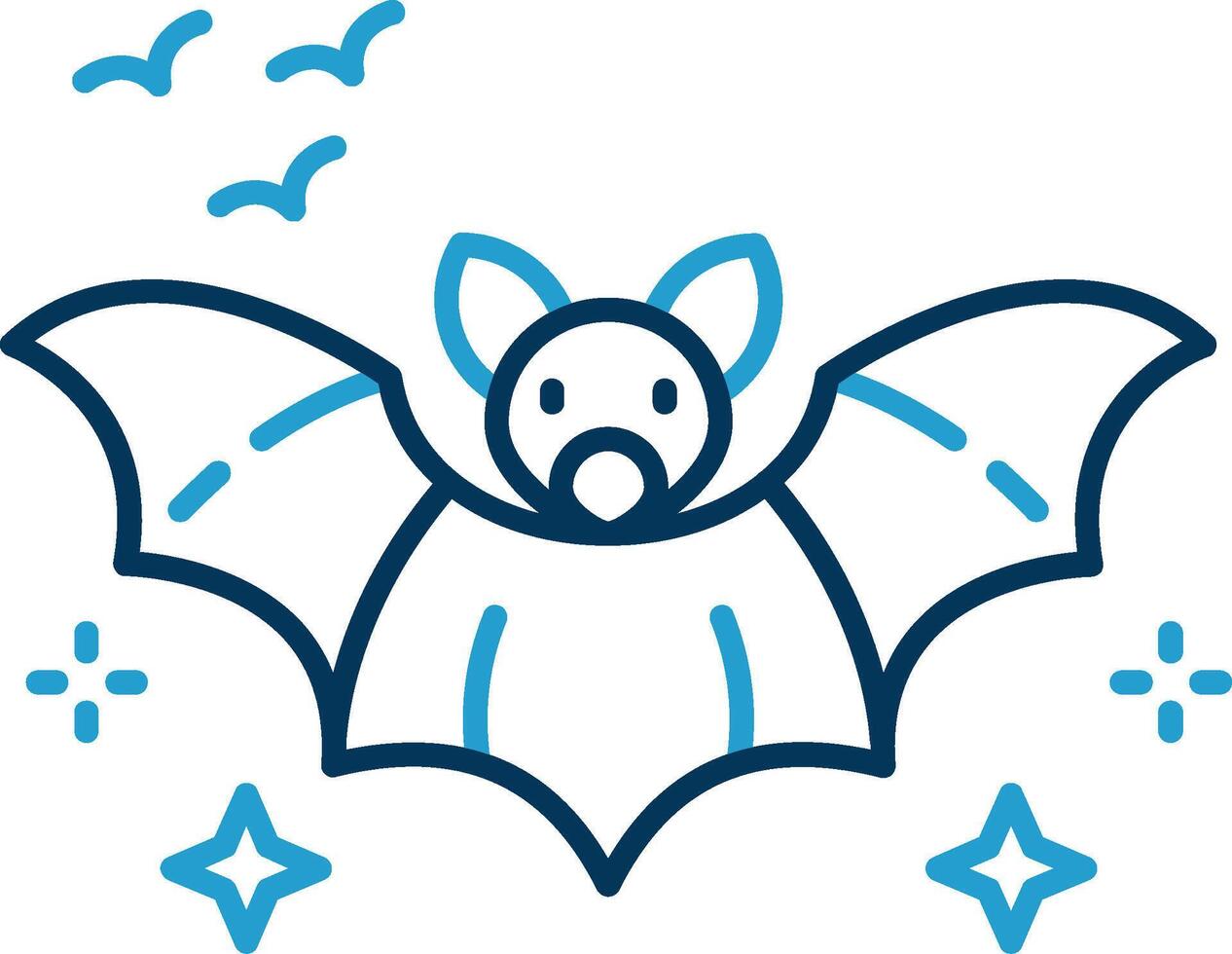murciélago línea azul dos color icono vector