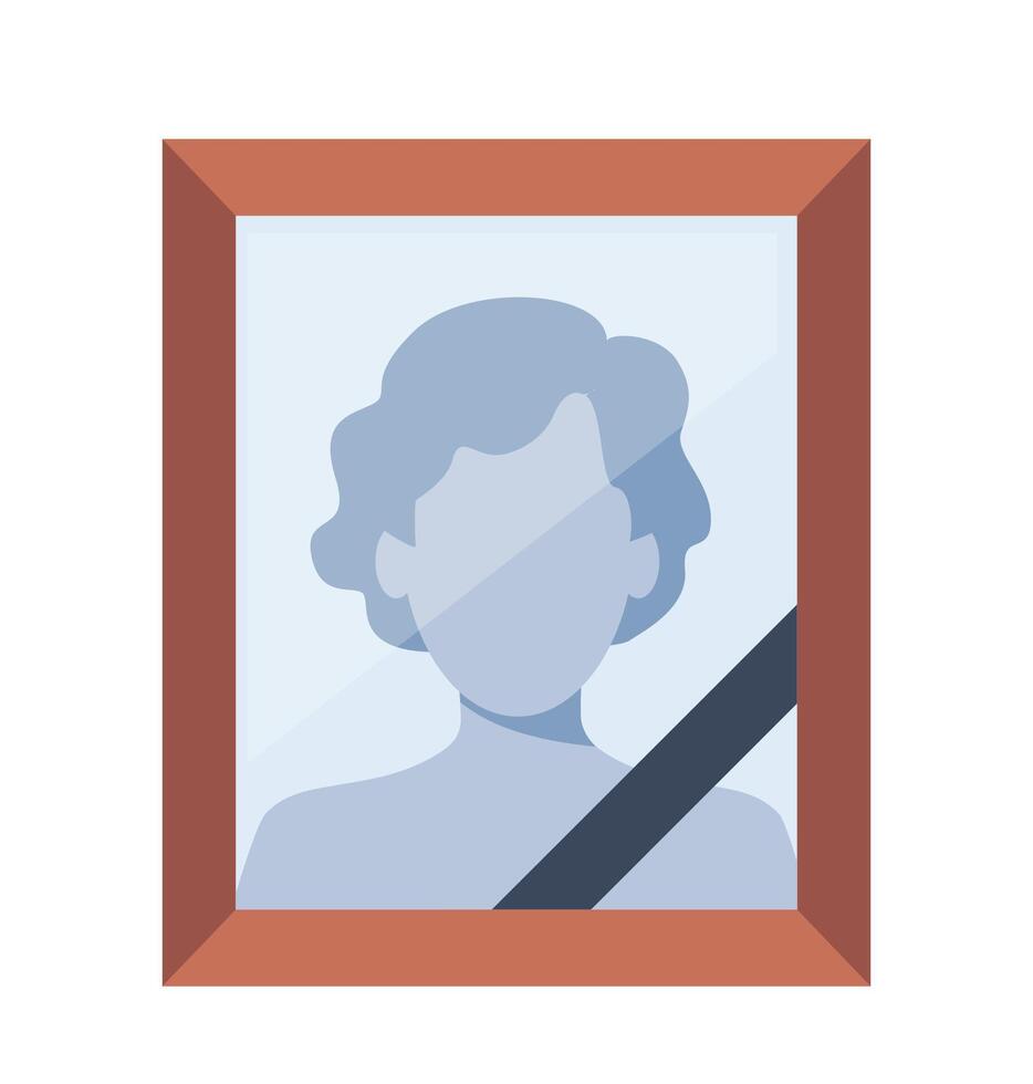 Photo of a dead woman with a black mourning ribbon. Dead woman portrait. Funeral ceremony. Ritual service. Vector illustration.