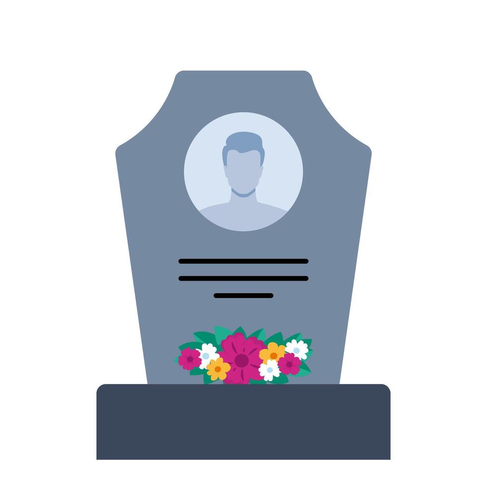 Gravestone with grass on ground. Old tombstone on grave with text RIP. Vector illustration.