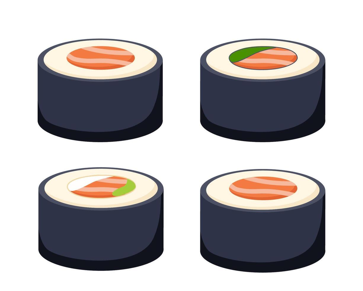 Sushi rodar vector colocar. japonés cocina, tradicional alimento. vector ilustración.