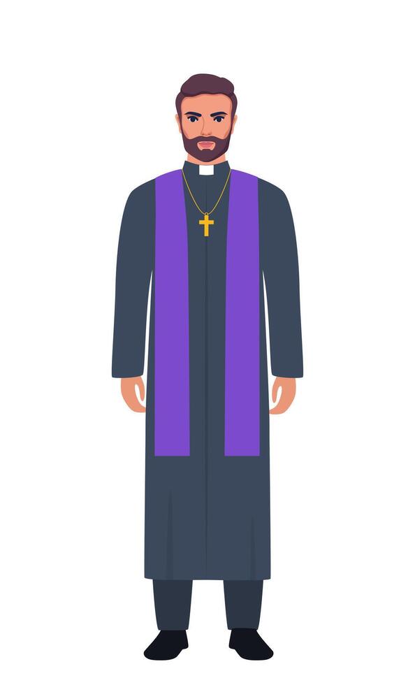 católico sacerdote soportes alto. católico sacerdote en un sotana con un cruzar. vector ilustración.