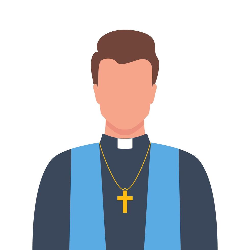 Catholic priest portrait. Catholic priest in a cassock with a cross. Vector illustration.