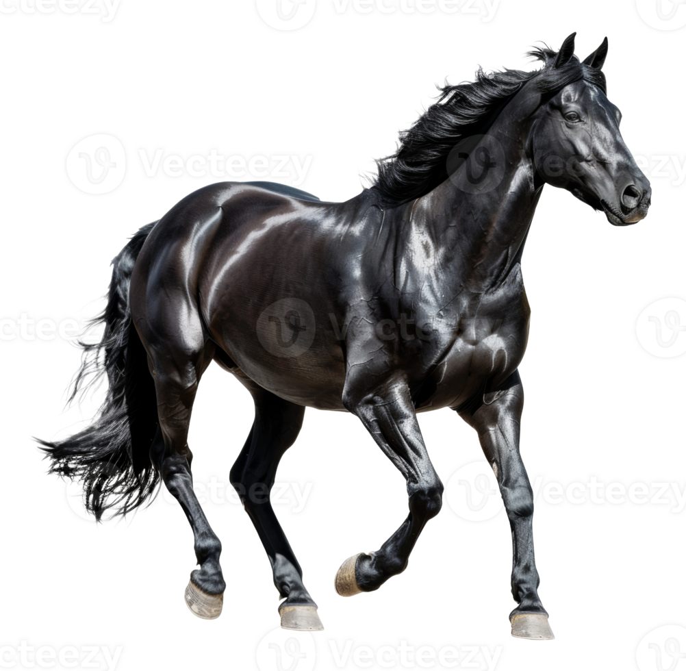 AI generated Majestic black horse galloping freely on transparent background - stock png. png