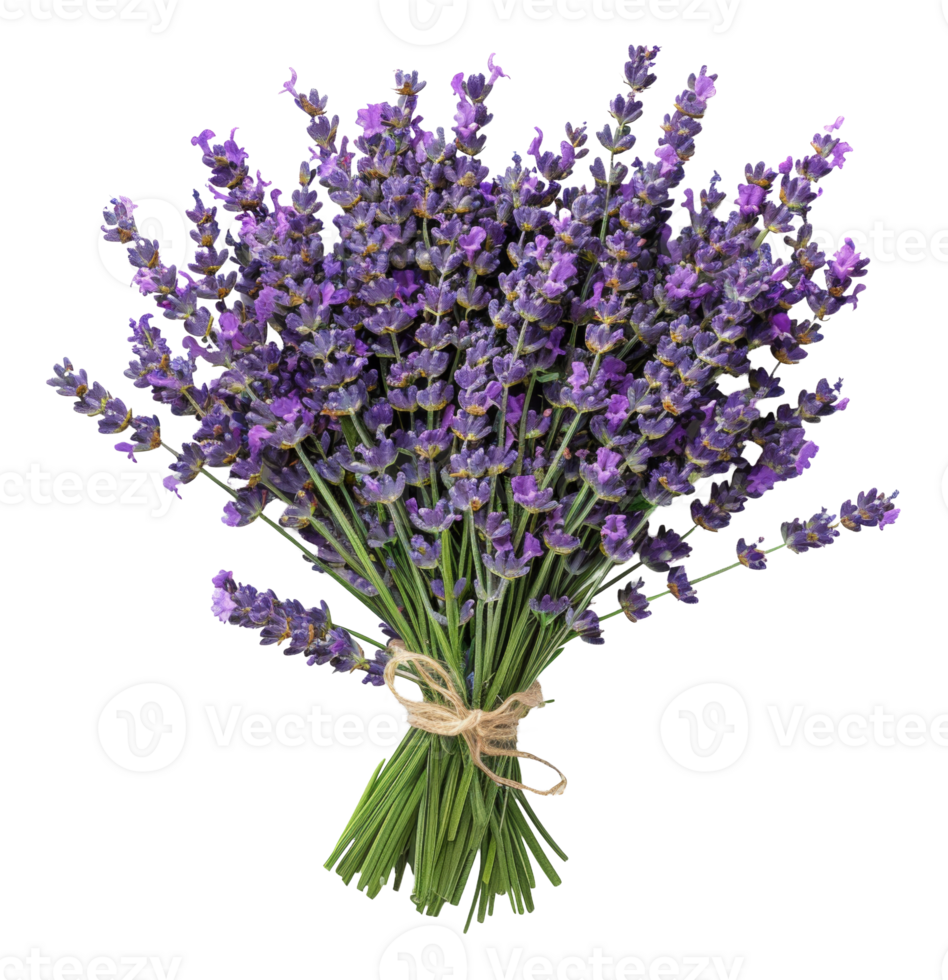 AI generated Fresh lavender bouquet with green stems on transparent background - stock png. png