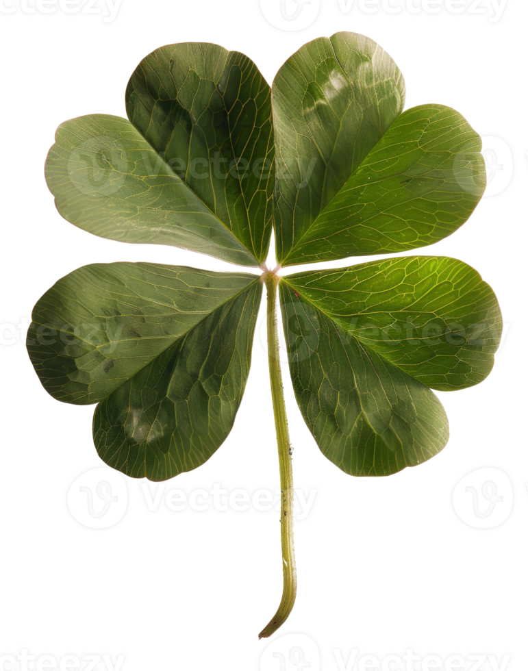 AI generated Green four-leaf clover on transparent background - stock png. png