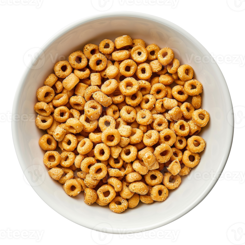 AI generated Bowl filled with honey oat cereal rings on transparent background - stock png. png
