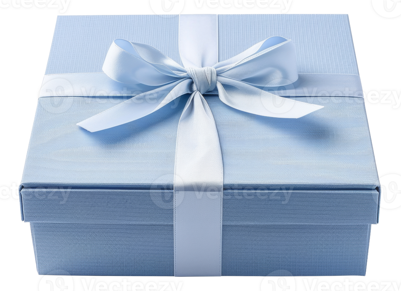 AI generated Pale blue gift box with satin ribbon bow on transparent background - stock png. png