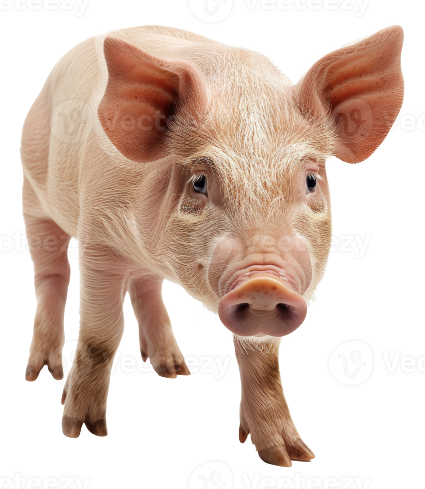 AI generated Young pink piglet standing on transparent background - stock png. png