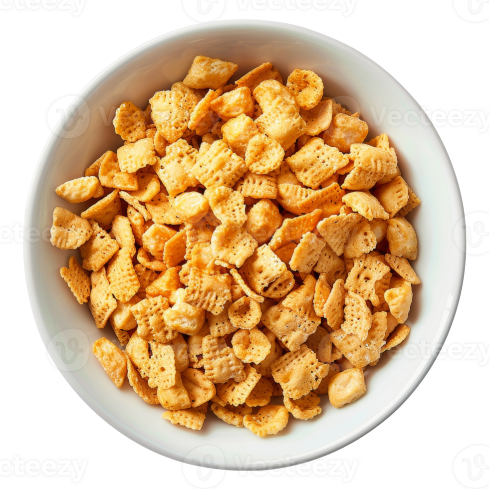 AI generated Bowl of crispy wheat cereal squares on transparent background - stock png. png