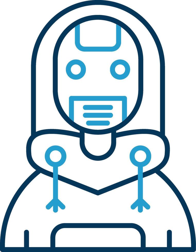 robot línea azul dos color icono vector