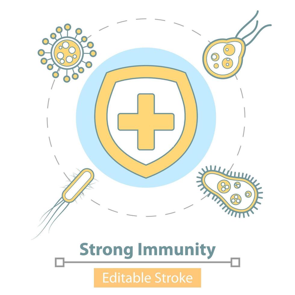 Vector Icon of Strong Immune System, Protection Against Virus Germs.