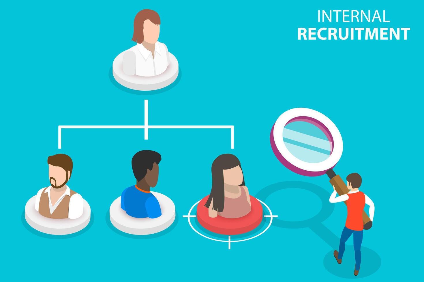 3D Isometric Flat Vector Conceptual Illustration of Internal Recruitment.