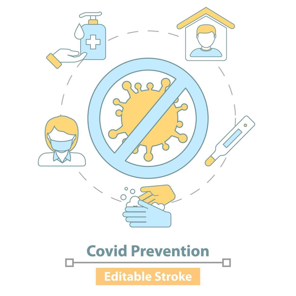 Vector Icon of Covid 19 Prevention Measures on White Background.