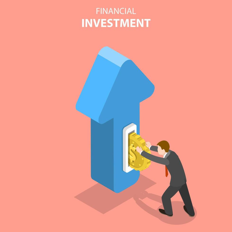 Flat isometric vector concept of financial investment, marketing analysis.