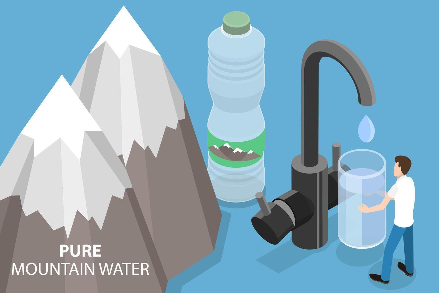 3d isométrica plano vector conceptual ilustración de puro montaña agua.