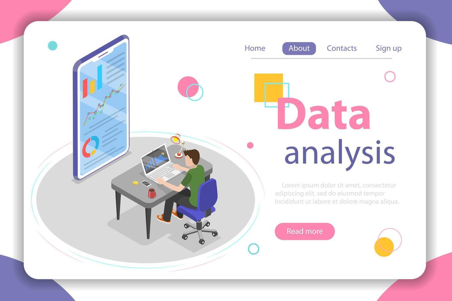 Flat isometric vector concept of business statistics and analytics.