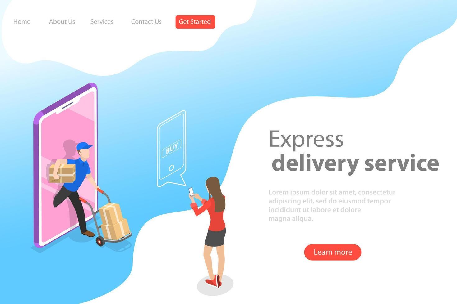 Isometric flat vector landing page template of express delivery service.