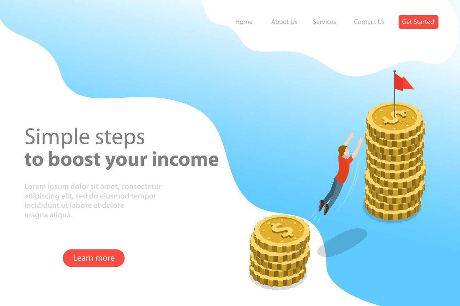 Isometric flat vector landing page template of business motivation.