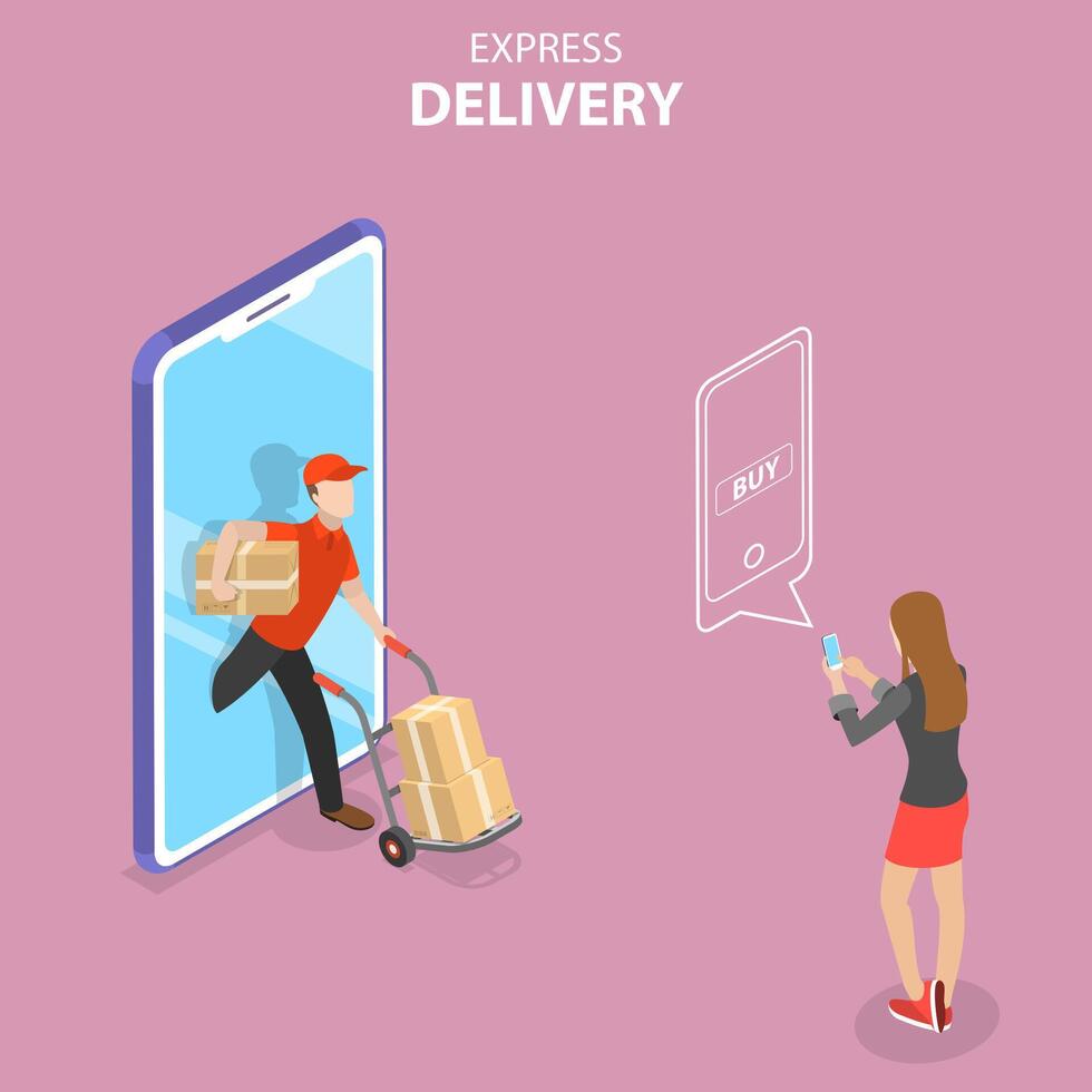 Isometric flat vector concept of express delivery, courier service.