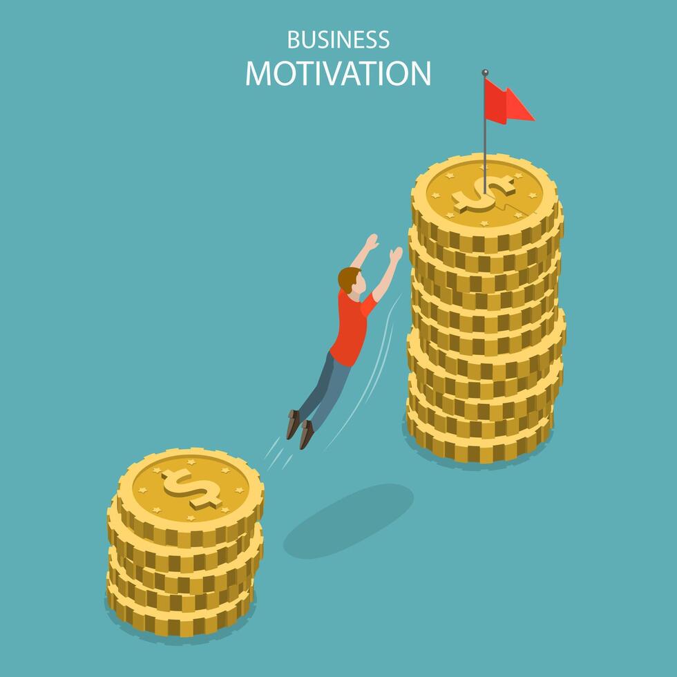 Isometric flat vector concept of business motivation, achievment, ambition.