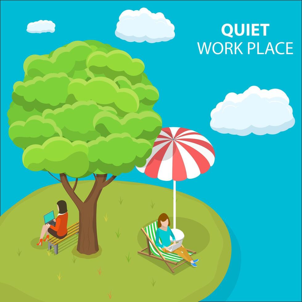 3D Isometric Flat Vector Conceptual Illustration of Quiet Workplace.