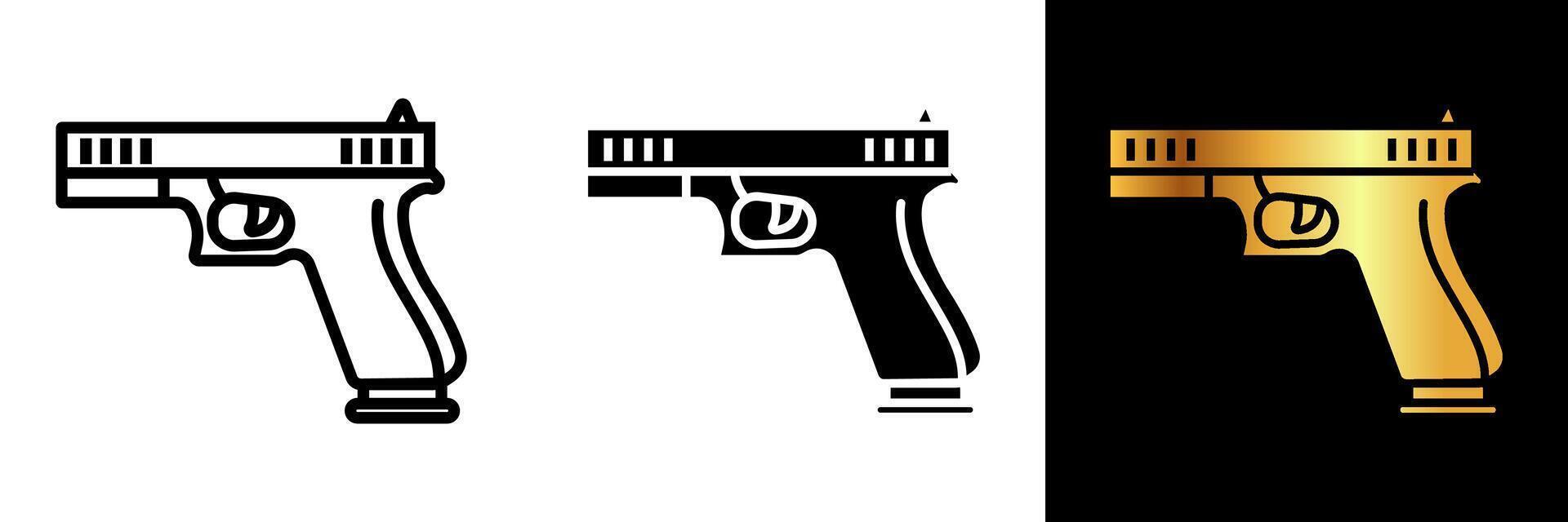 The Pistol icon signifies firepower, security, and law enforcement. It embodies themes of protection, authority, and danger. vector