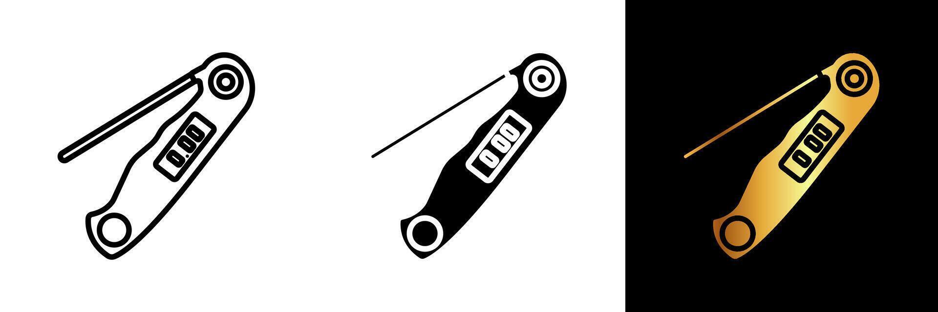 A reliable and accurate icon representing a meat thermometer, symbolizing culinary precision, safe cooking temperatures, and perfect doneness for meat dishes. vector