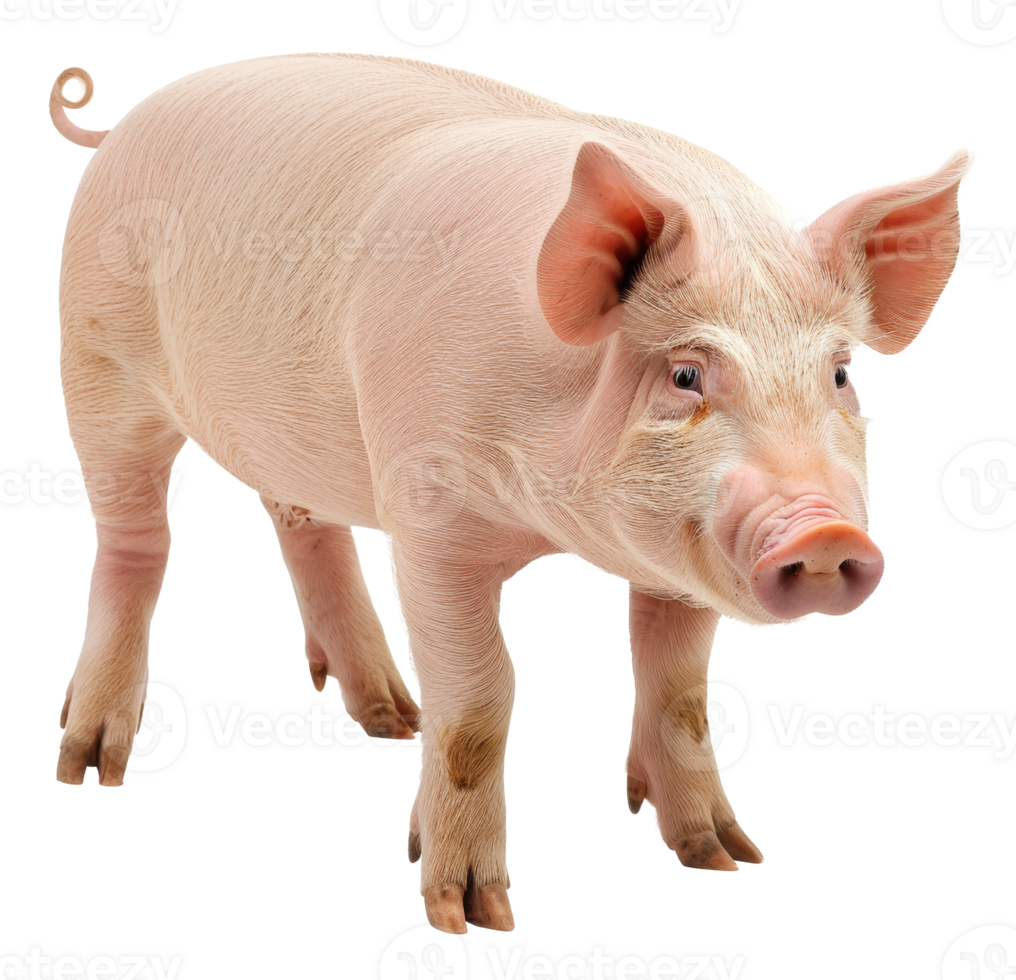 AI generated Young pink piglet standing on transparent background - stock png. png