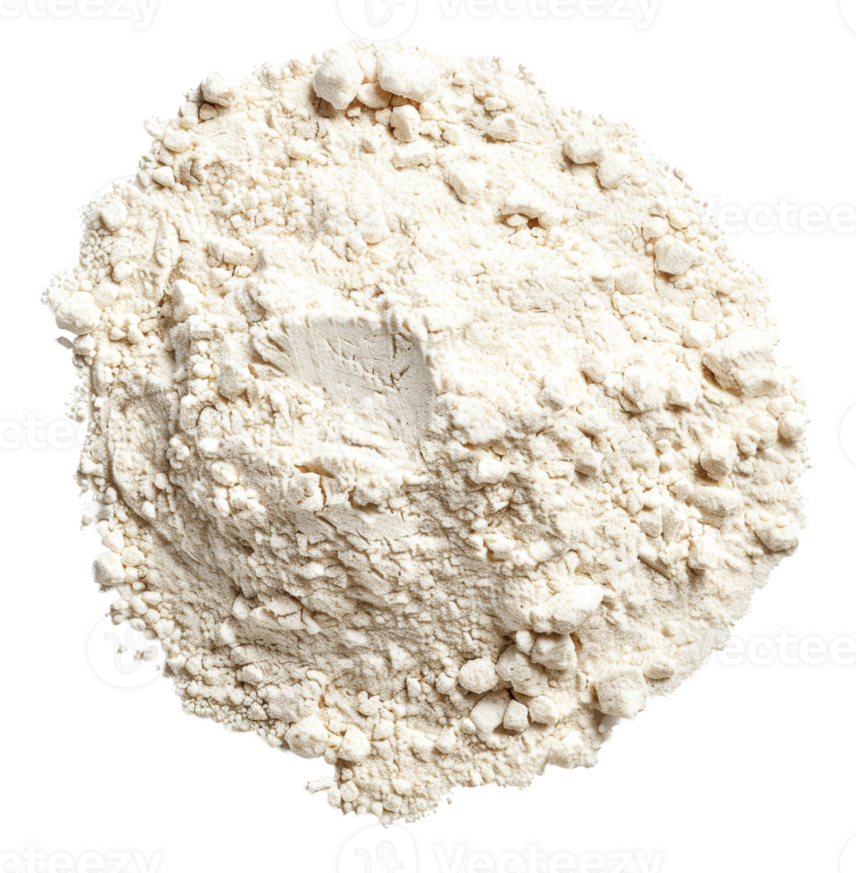 AI generated Heap of white baking flour with texture details on transparent background - stock png. png