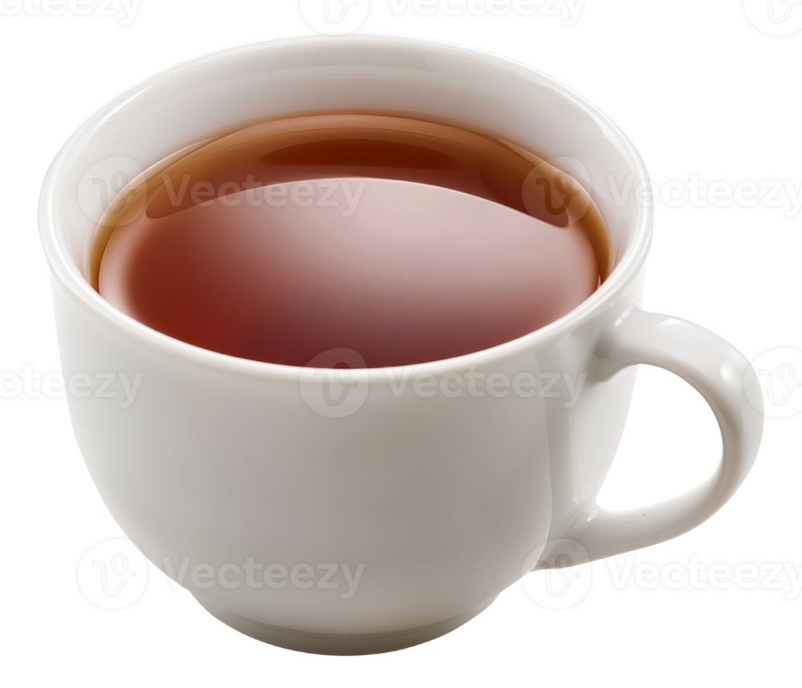 AI generated Tea in a white cup and saucer on transparent background - stock png. png