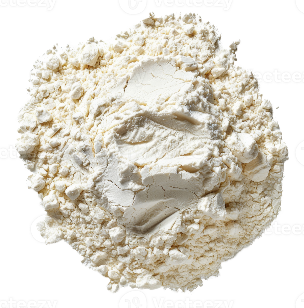 AI generated Heap of white baking flour with texture details on transparent background - stock png. png