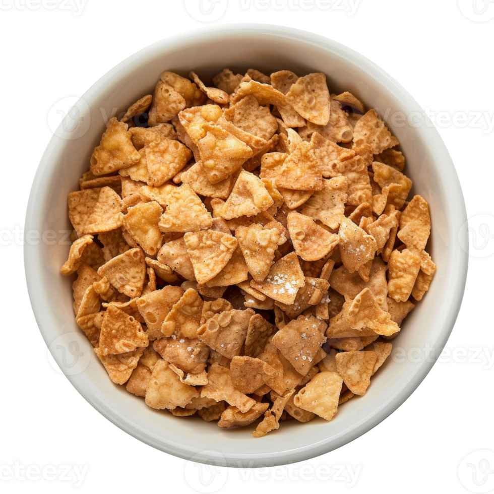 AI generated Bowl of crispy wheat cereal squares on transparent background - stock png. png