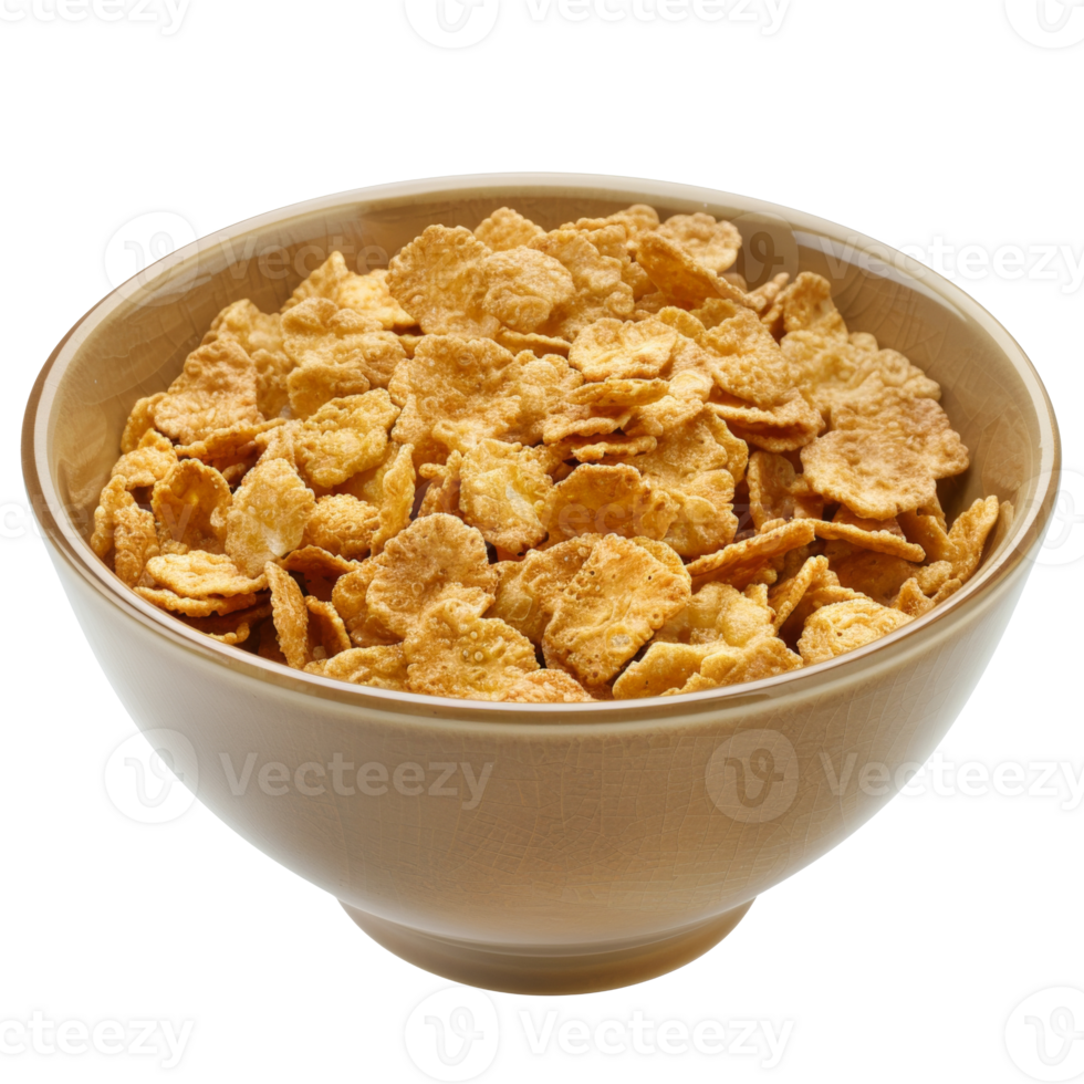 AI generated Bowl of crispy wheat cereal on transparent background - stock png. png